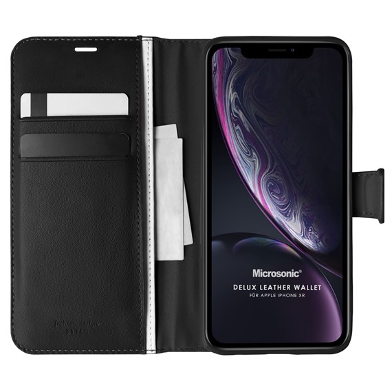 Microsonic Apple iPhone XR Kılıf Delux Leather Wallet Siyah 1