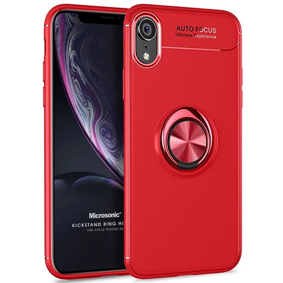 Microsonic Apple iPhone XR Kılıf Kickstand Ring Holder Kırmızı 1