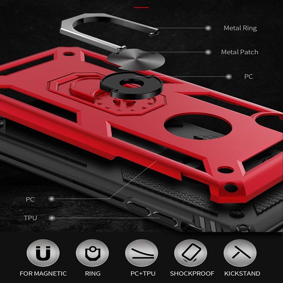 Microsonic Apple iPhone XR Kılıf Military Ring Holder Siyah 5