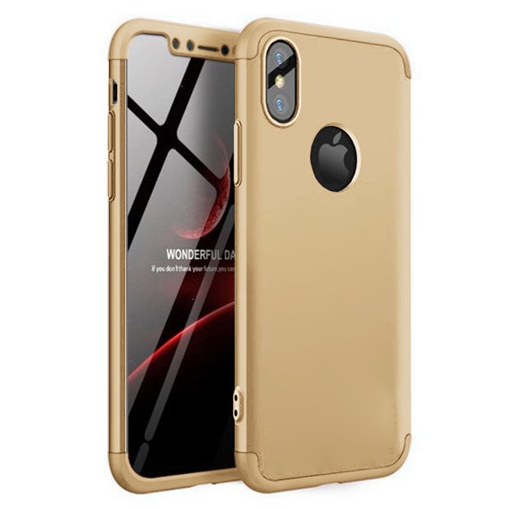 Microsonic Apple iPhone XS Kılıf Double Dip 360 Protective Gold 1