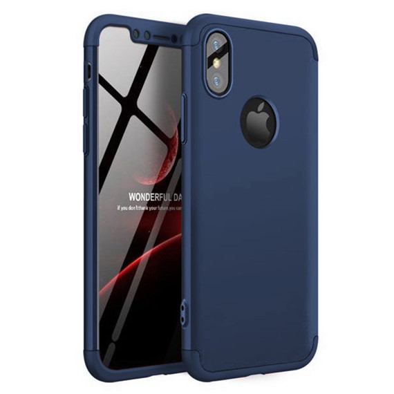 Microsonic Apple iPhone XS Kılıf Double Dip 360 Protective Lacivert 1