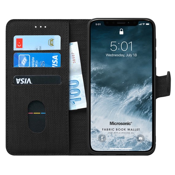 Microsonic Apple iPhone XS Kılıf Fabric Book Wallet Siyah 1