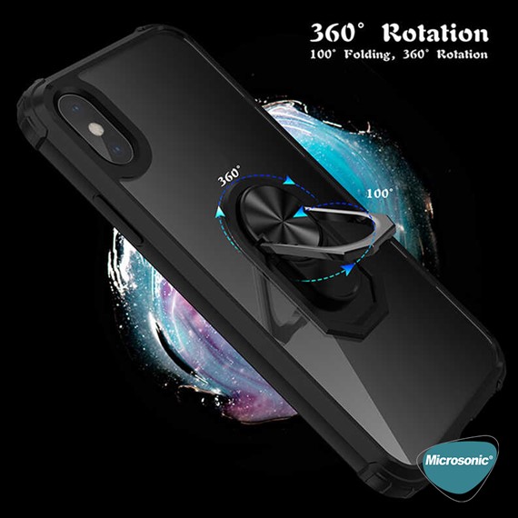 Microsonic Apple iPhone XS Kılıf Grande Clear Ring Holder Yeşil 5