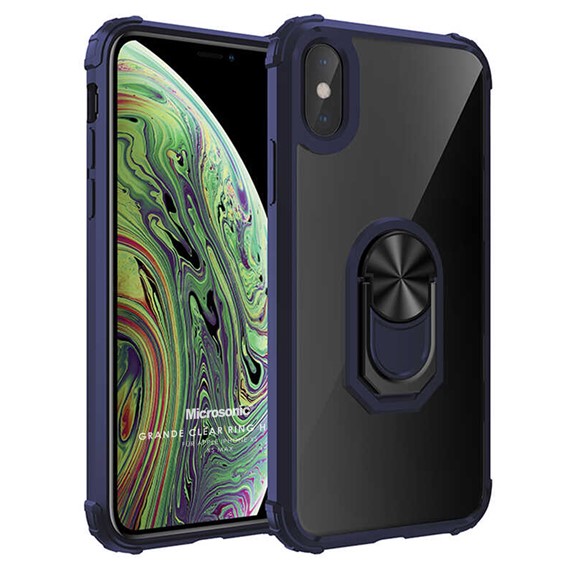 Microsonic Apple iPhone XS Kılıf Grande Clear Ring Holder Lacivert 1