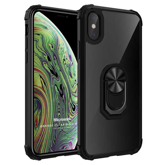 Microsonic Apple iPhone XS Kılıf Grande Clear Ring Holder Siyah 1