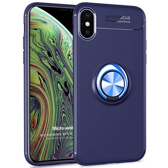 Microsonic Apple iPhone XS Max Kılıf Kickstand Ring Holder Lacivert 1