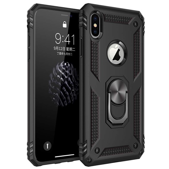 Microsonic Apple iPhone XS Max Kılıf Military Ring Holder Siyah 1