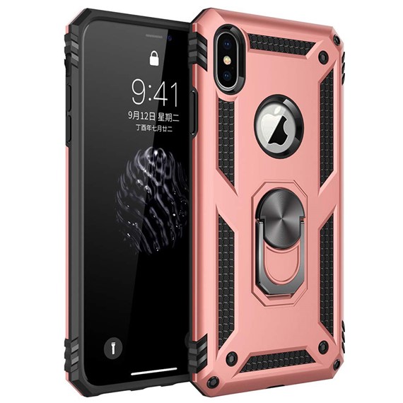 Microsonic Apple iPhone XS Kılıf Military Ring Holder Rose Gold 1