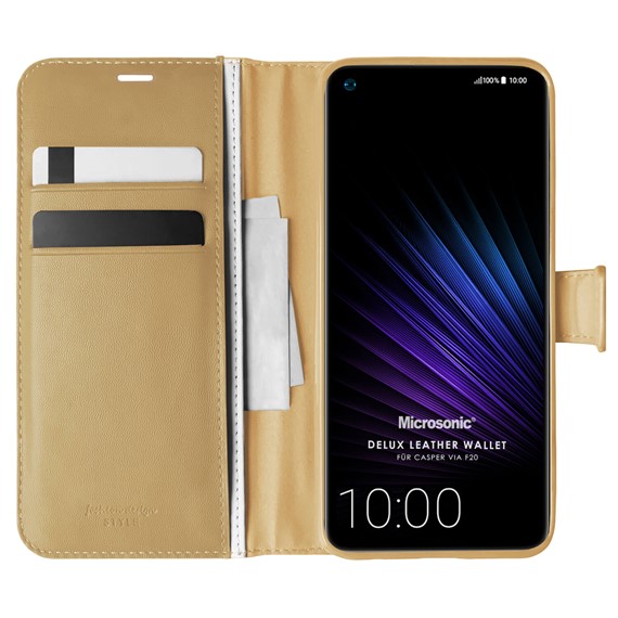 Microsonic Casper Via F20 Kılıf Delux Leather Wallet Gold 1