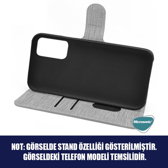 Microsonic Oppo A91 Kılıf Fabric Book Wallet Gri 3