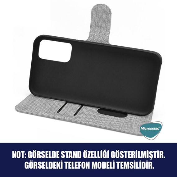 Microsonic Huawei P Smart 2021 Kılıf Fabric Book Wallet Gri 3