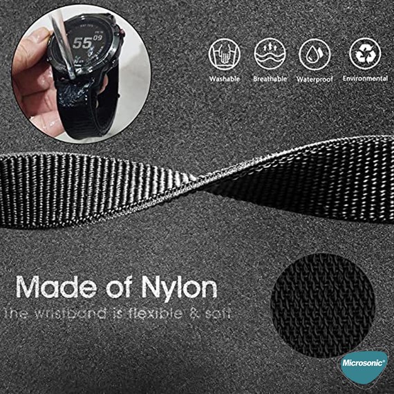 Microsonic Garmin Fenix 5X Plus Titanium Kordon UltraFit Hasırlı Woven Gri 7