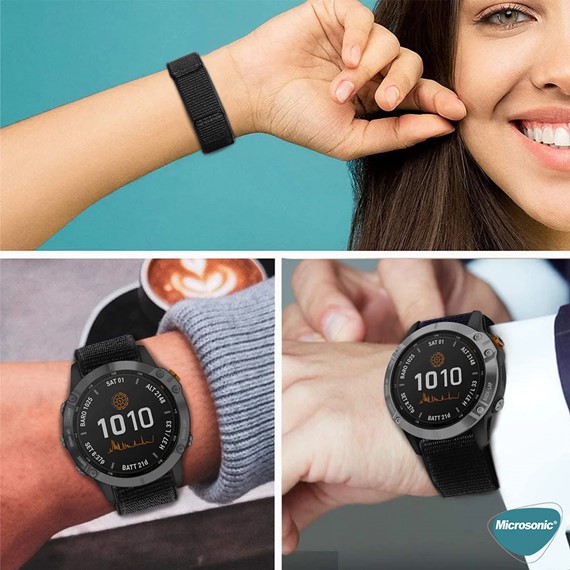 Microsonic Garmin Fenix 5X Plus Titanium Kordon UltraFit Hasırlı Woven Gri 8