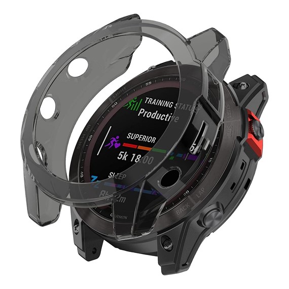 Microsonic Garmin Fenix 6 Pro Solar Titanium Kılıf 360 Full Round Soft Silicone Füme 1