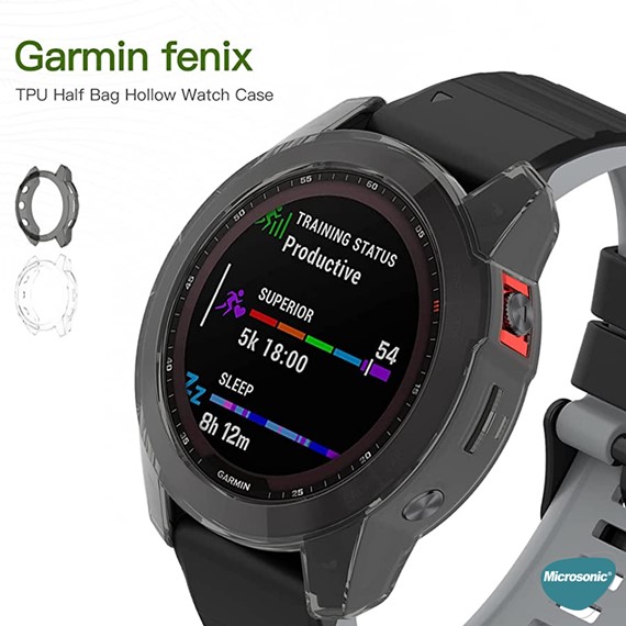 Microsonic Garmin Fenix 7 Solar Kılıf 360 Full Round Soft Silicone Füme 5