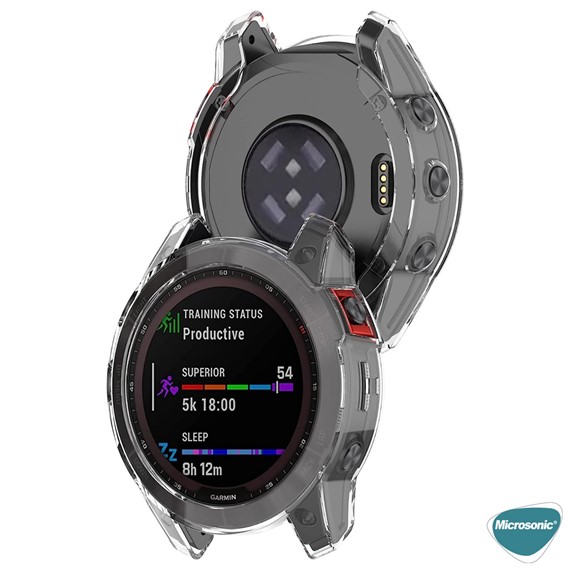 Microsonic Garmin Fenix 6X Sapphire Kılıf 360 Full Round Soft Silicone Şeffaf 3