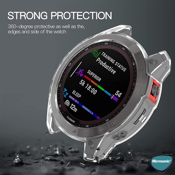 Microsonic Garmin Fenix 7 Kılıf 360 Full Round Soft Silicone Şeffaf 4