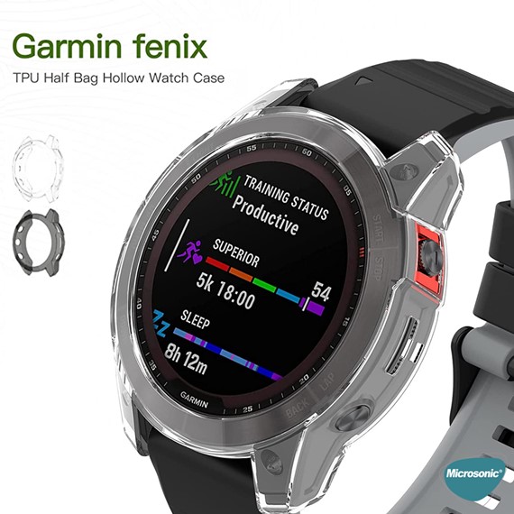 Microsonic Garmin Fenix 6X Sapphire Kılıf 360 Full Round Soft Silicone Şeffaf 5