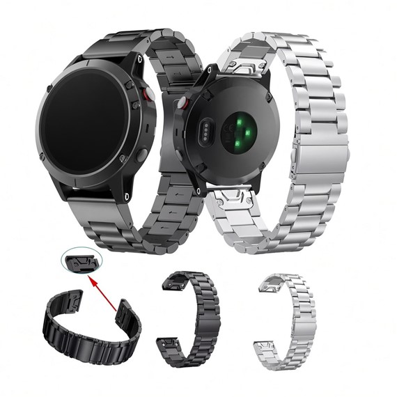 Microsonic Garmin Fenix 5X Metal Stainless Steel Kordon Gümüş 5
