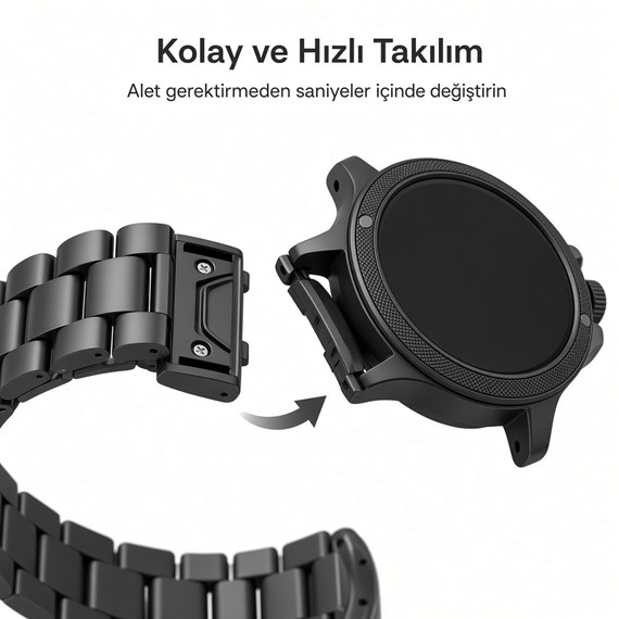 Microsonic Garmin Fenix 5X Plus Metal Stainless Steel Kordon Siyah 3