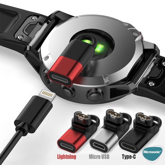 Microsonic Garmin Fenix 6 Sapphire Titanium Taşınabilir Şarj Dönüştürücü Adaptörü Type-C 4