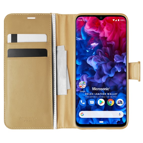 Microsonic General Mobile GM 20 Pro Kılıf Delux Leather Wallet Gold 1