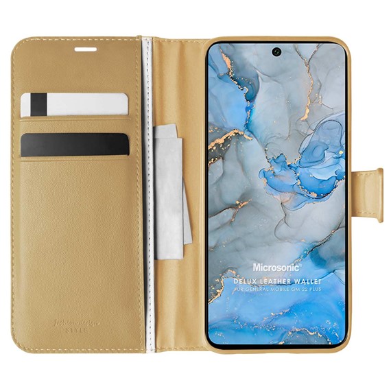 Microsonic General Mobile GM 22 Plus Kılıf Delux Leather Wallet Gold 1