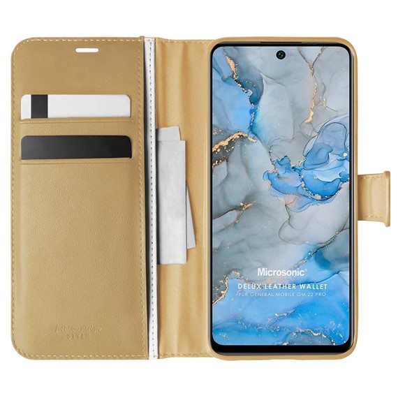 Microsonic General Mobile GM 22 Pro Kılıf Delux Leather Wallet Gold 1