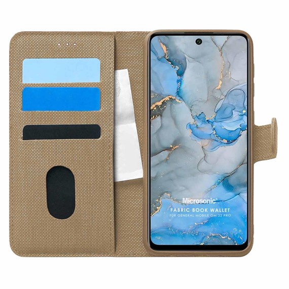 Microsonic General Mobile GM 22 Pro Kılıf Fabric Book Wallet Gold 1