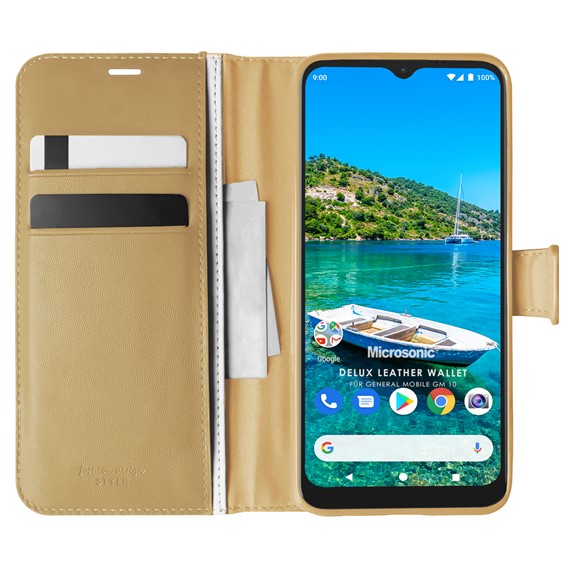 Microsonic General Mobile GM 10 Kılıf Delux Leather Wallet Gold 1