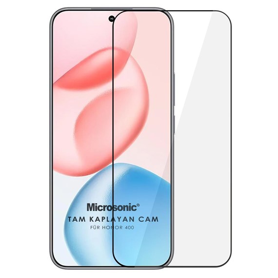 Microsonic Honor 400 Tam Kaplayan Temperli Cam Ekran Koruyucu Siyah 1