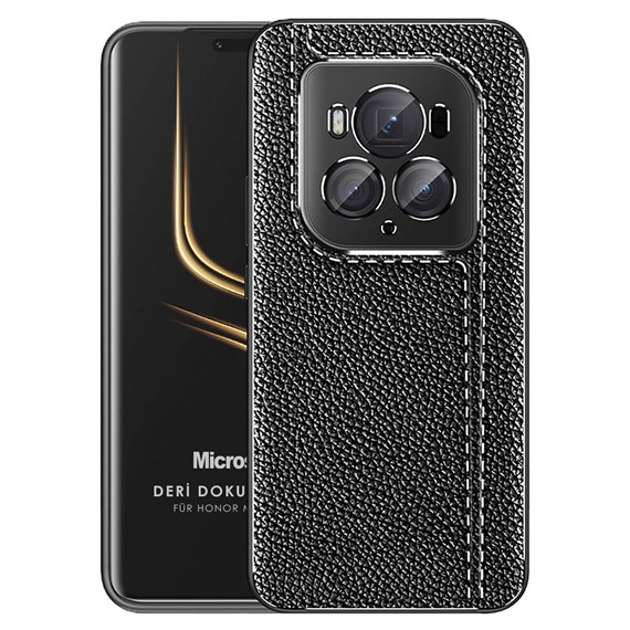 Microsonic Honor Magic 6 Pro Kılıf Deri Dokulu Silikon Siyah 1