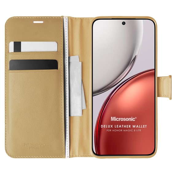 Microsonic Honor Magic 8 Lite Kılıf Delux Leather Wallet Gold 1