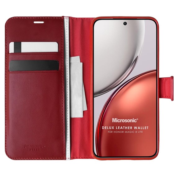 Microsonic Honor Magic 8 Lite Kılıf Delux Leather Wallet Kırmızı 1
