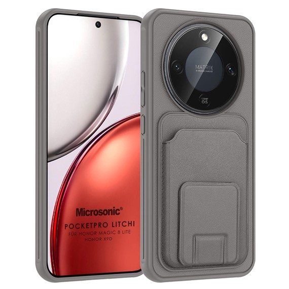 Microsonic Honor Magic 8 Lite Kılıf PocketPro Litchi Gri 1