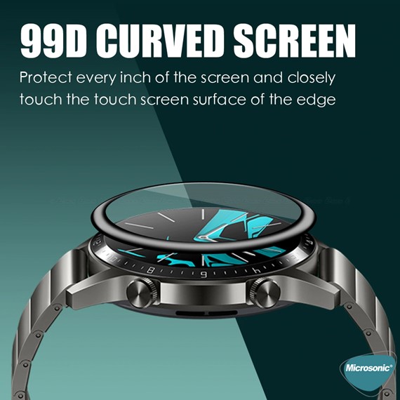 Microsonic Huawei Honor Magic Watch 2 42mm Tam Kaplayan Temperli Cam Full Ekran Koruyucu Siyah 3