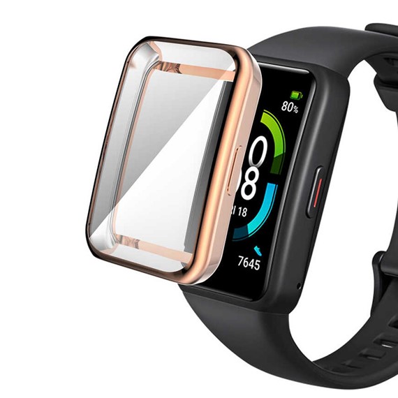 Microsonic Huawei Band 6 Kılıf 360 Full Round Soft Silicone Rose Gold 1