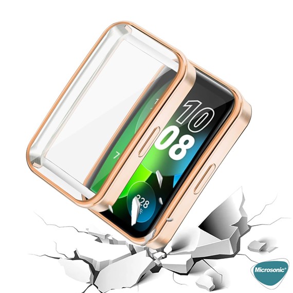 Microsonic Huawei Band 9 Kılıf 360 Full Round Soft Silicone Rose Gold 4