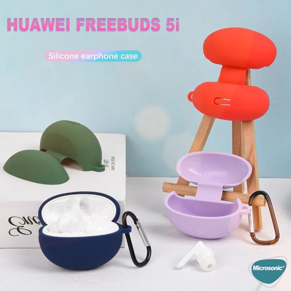 Microsonic Huawei FreeBuds 5i Mat Silikon Kılıf Kırmızı 5