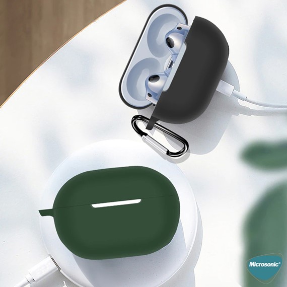 Microsonic Huawei FreeBuds Pro 4 Kılıf Askılı Mat Silikon Koyu Yeşil 5