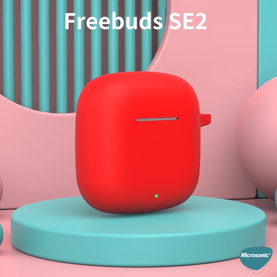 Microsonic Huawei FreeBuds SE 2 Kılıf Askılı Mat Silikon Kırmızı 3