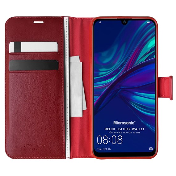 Microsonic Huawei Honor 10 Lite Kılıf Delux Leather Wallet Kırmızı 1