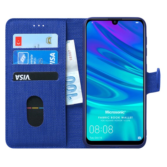 Microsonic Huawei Honor 10 Lite Kılıf Fabric Book Wallet Lacivert 1