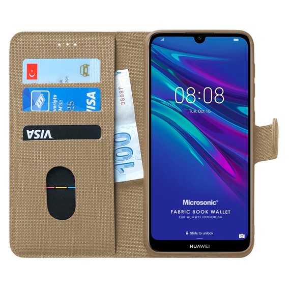 Microsonic Huawei Honor 8A Kılıf Fabric Book Wallet Gold 1