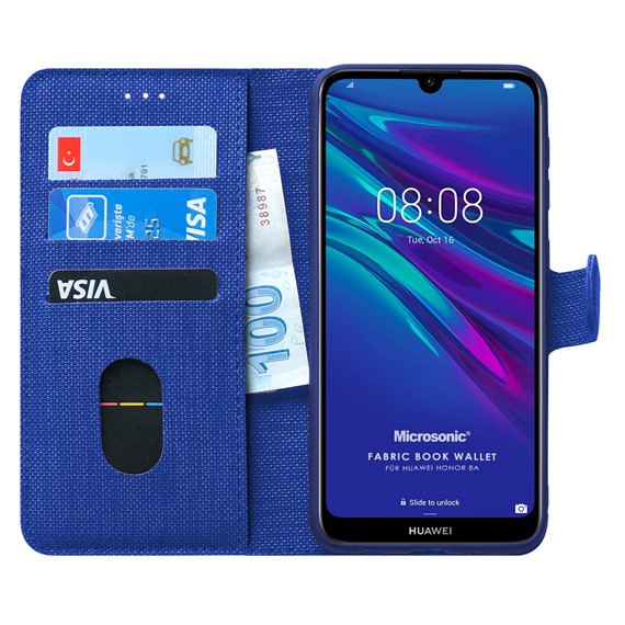 Microsonic Huawei Honor 8A Kılıf Fabric Book Wallet Lacivert 1