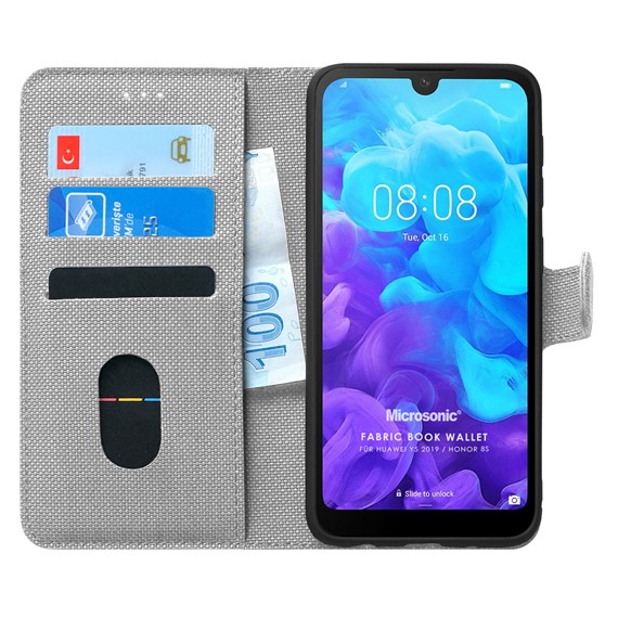 Microsonic Huawei Honor 8S Kılıf Fabric Book Wallet Gri 1