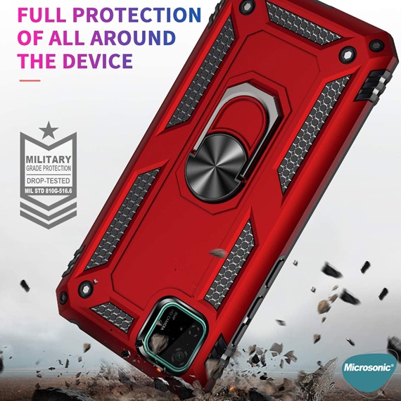 Microsonic Huawei Honor 9S Kılıf Military Ring Holder Gümüş 4