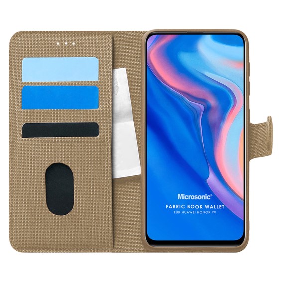 Microsonic Huawei Honor 9X Kılıf Fabric Book Wallet Gold 1