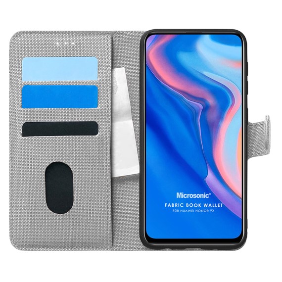 Microsonic Huawei Honor 9X Kılıf Fabric Book Wallet Gri 1