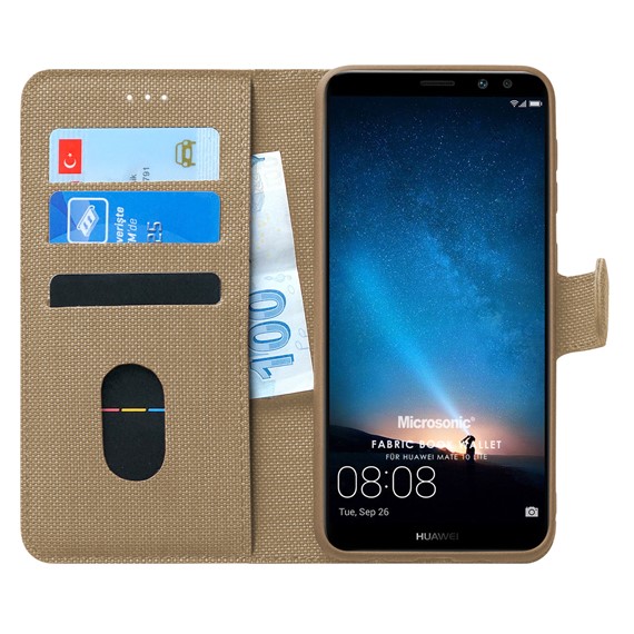 Microsonic Huawei Mate 10 Lite Kılıf Fabric Book Wallet Gold 1